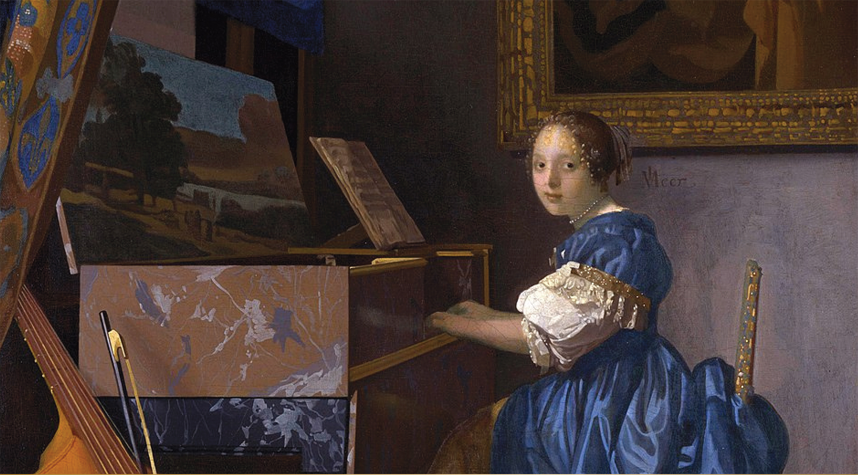 Johannes Vermeer, Jeune femme assise au virginal, vers 1671-1674. Huile sur toile. 51,5 x 45,5cm. Wikipédia