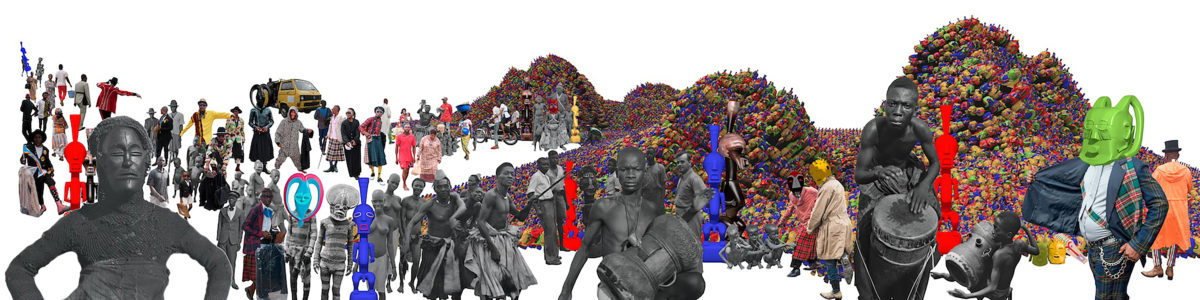 Sinzo Aanza, The Lord is dead, Long life to the Lord (2019), Photomontage, 150 x 600 cm, Coll. Museum Rietberg, Zürich