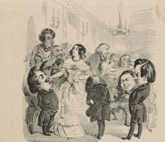 « Thé artistique assaisonné de grands hommes », entre ca 1830 et ca 1870, caricature, 16 x 16,5 cm.